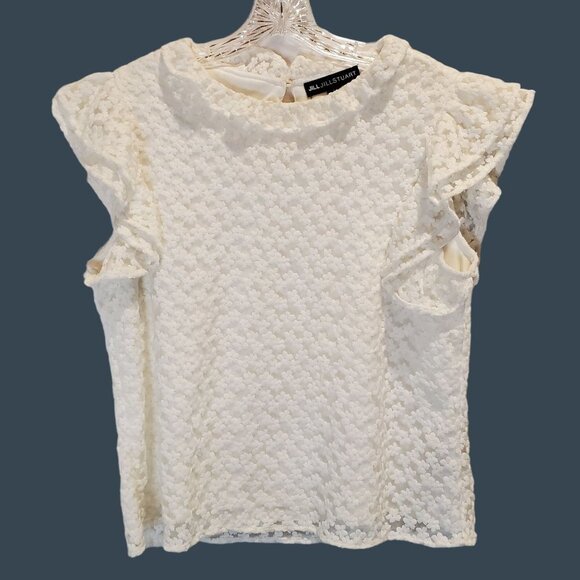 Jill Stuart Embroidered White Lace Shirt with Ruffle Sleeves Women's Large - Picture 3 of 10